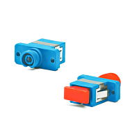 Оптический проходной адаптер FC-SC, SM, simplex, корпус пластиковый, синий, красные колпачки