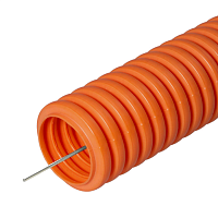 Труба гофрированная ПНД тяжёлая 750 Н не распространяющая горение оранжевая с/з д32 (25м/1375м уп/пал) Промрукав