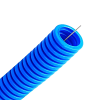 Труба ППЛ гибкая гофр. д.25мм, лёгкая с протяжкой, 50м, цвет синий