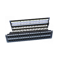 Патч-панель 19", 2U, 48 портов RJ-45, категория 6, Dual IDC, ROHS, цвет черный (задний кабельный организатор в комплекте)