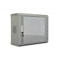 Шкаф настенный 19-дюймовый (19"), 12U, 650х600х250, со стеклянной дверью, несъемные боковые панели, цвет серый (RAL 7035) (собранный)
