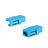 Оптический проходной адаптер LC-LC, SM, simplex, корпус пластиковый, синий, белые колпачки
