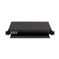 Оптический кросс NIKOMAX 19" Premium Line, 1U, укомплектованный на 8 портов LC/UPC (4 двойных LC/UPC адаптера), SM 9/125 OS2, выдвижной, с полкой,  че