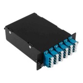 Оптическая кассета в сборе, розетки LC/SM-quad - 6шт. - MPO/APC - 2шт., гидра MPO/APC Male - 12LC/UPC - 2шт., SM(G.652.D), черная