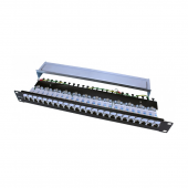 Патч-панель 19", 1U, 24 порта RJ-45 полн. экран., категория 5e, Dual IDC, ROHS, цвет черный