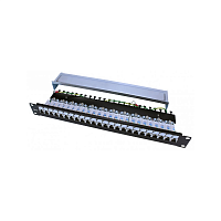 Патч-панель 19", 1U, 24 порта RJ-45 полн. экран., категория 6, Dual IDC, ROHS, цвет черный