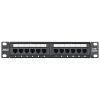 Коммутационная панель NETLAN 10", 1U, 12 портов, Кат.5e (Класс D), 100МГц, RJ45/8P8C, 110/KRONE, T568A/B, неэкранированная, черная