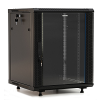 Шкаф настенный 19-дюймовый (19"), 15U, 775x600х450мм, стеклянная дверь с перф по бокам, ручка с замком, с возможностью установки на ножки,9004,разобр