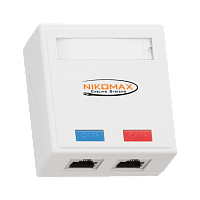 Настенная розетка NIKOMAX, 2 порта, Кат.6 (Класс E), 250МГц, RJ45/8P8C, 110/KRONE, T568A/B, на печатной плате, экранированная, белая - гарантия: 5 лет