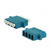 Оптический проходной адаптер LC-LC, SM, quadro, 4 волокна, корпус пластиковый, синий, белые колпачки