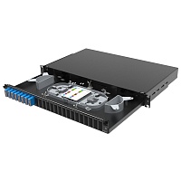 Оптическая полка выдвижная 1U с адатерами 8 х duplex SC OS2 в комплекте с лицевой панелью, пигтейлами, сплайс-кассет(ой/ами) и гильзами КДЗС