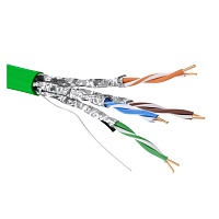 Кабель витая пара кат. 6A экранированный U/FTP, 4 пары, нг(А)-HF,цвет внешней оболочки зеленый катушка 500 м