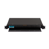 Оптический кросс NIKOMAX 19" Premium Line, 1U, укомплектованный на 8 портов LC/UPC (4 двойных LC/UPC адаптера), SM 9/125 OS2, выдвижной, с полкой,  че