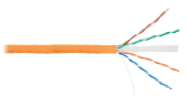 Кабель NIKOLAN U/UTP 4 пары, Кат.6 (Класс E), тест по ISO/IEC, 250МГц, одножильный, BC (чистая медь), 24AWG (0,53мм), внутренний, LSZH нг(А)-HFLTx, ор