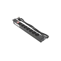 Блок розеток PDU TERACOM 19" 1U 16А/250В 7 розеток Schuko с выключателем шнур питания длиной 2 метра сечение 3x1,5 мм2 вилка Schuko корпус пластик чер