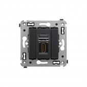 HDMI розетка одинарная в стену, тип А-А, "Avanti", "Черный матовый"