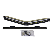 Модульная патч-панель 19", 24 порта, угловая, 1U, для экранированных и неэкранированных модулей Keystone Jack, со съемными панелями