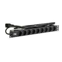 ITK PDU 9 розеток DIN49440 (нем. cтанд.) 1U, шнур 2м вилка IEC 320 C14, алюминиевый профиль, черный