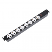 Блок силовых розеток 10А без шнура 19" с выключателем, 8 розеток, цвет черный