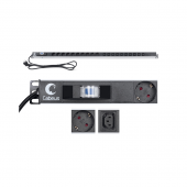 Блок розеток для 19" шкафов, вертикальный, 10 розеток Schuko, 10 розеток IEC 320 C13, 16А, автомат защиты, алюминиевый корпу