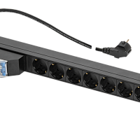 Блок электрических розеток TLK, 19", 7 гнезд "евророзетка", 16A, двухполюсный автомат 16А,  шнур питания 2 метра, "евровилка", сечение 3*1,5 мм2, мета