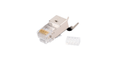 Коннектор NIKOMAX RJ45/8P8C под витую пару, Кат.6(Класс E), 250МГц, покрытие 50мкд, универсальные ножи, экранированный, со вставкой, с хвостовиком, кр