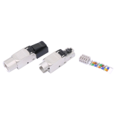Разъем полевой оконцовки RJ-45 (8P8C) под витую пару, для одножильного кабеля, toolless, категория 6A, экранированный, накручивающийся хвостовик, IDC
