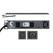 Блок розеток для 19" шкафов, вертикальный, 10 розеток IEC 320 C19, 14 розеток IEC 320 C13, 16А, автомат защиты, алюминиевый корпус, шнур с вилкой Schu