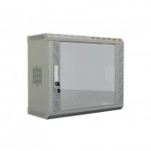 Шкаф настенный 19-дюймовый (19"), 6U, 367х600х250, со стеклянной дверью, несъемные боковые панели, цвет серый (RAL 7035) (собранный)