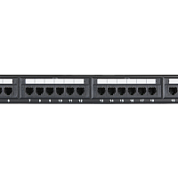 Коммутационная панель NETLAN 19", 1U, 24 порта, Кат.5e (Класс D), 100МГц, RJ45/8P8C, 110/KRONE, T568A/B, неэкранированная, черная