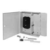 Бокс оптический универсальный настенный, от 8 до 48 портов (SC, duplex LC, ST, FC), со сплайс пластиной, без пигтейлов и проходных адаптеров, серый