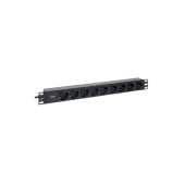 Блок розеток PDU TERACOM PRO 19" 1U 10А/250В 9 розеток Schuko шнур питания длиной 2 метра сечение 3x1,5 мм2 вилка C14 корпус алюминий черный
