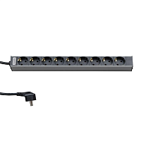 Блок розеток для 19" шкафов, горизонтальный, 9 розеток Schuko (10A), 230 В, кабель питания 1.5мм2, длина 2.5 м, с вилкой EC 320 C14