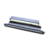 Патч-панель 19", 1U, 24 порта RJ-45 полн. экран., категория 5e, Dual IDC, ROHS, цвет черный