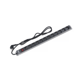 Блок евророзеток для 19" шкафов, 12 розеток, 16 A, выключатель, шнур 2м, алюминиевый корпус, немецкий стандарт