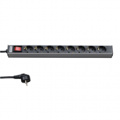Блок розеток для 19" шкафов, горизонтальный, с выключателем с подсветкой, 8 розеток Schuko (16A), кабель питания 2.5 м с вилкой Schuko