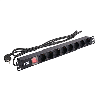 ITK PDU 8 розеток DIN49440 (нем. ст.) с LED выключателем, 1U, шнур 2м вилка DIN49441 (нем. ст.) черн