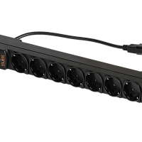 Блок электрических розеток TLK, 19", 8 гнезд "евророзетка", макс. нагрузка 10 А, с фильтром, c шнуром питания с разъемом IEC320 C14, пластиковый корпу