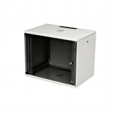Шкаф настенный 19-дюймовый (19"), серия SU, 12U, 578x600х400, со стеклянной дверью, с открывающимися стенками, цвет серый (RAL 7035) (SU-112)