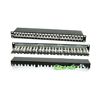 Патч-панель 19", 1U, 24 порта RJ-45 полн. экран., категория 6A, Dual IDC