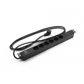 Блок розеток 19",6 розеток Schuko (16A),250В,кабель питания 3х1.5мм2, длина 2.5 м, с вилкой Schuko, 482.6x44.4x44.4мм (ДхШхВ)