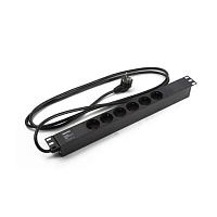 Блок розеток 19",6 розеток Schuko (16A),250В,кабель питания 3х1.5мм2, длина 2.5 м, с вилкой Schuko, 482.6x44.4x44.4мм (ДхШхВ)