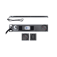 Блок розеток для 19" шкафов, вертикальный, 10 розеток Schuko, 10 розеток IEC 320 C13, 16А, автомат защиты, алюминиевый корпу