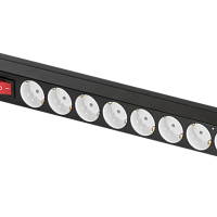 Блок электрических розеток TLK, 19", 8 гнезд "евророзетка", макс. нагрузка 10 А, без шнура питания, вход С14, с фильтром и предохранителем, металличес