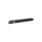 Блок розеток PDU TERACOM PRO 19" 1U 10А/250В 7 розеток Schuko с выключателем без шнура питания входной разъем C14 корпус алюминий черный