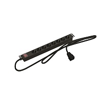 Блок розеток для 19" шкафов, горизонтальный, 8 розеток Schuko, 16A, 250В, выключатель с подсветкой, устройство защиты от перенапр, с инд,, кабель пита