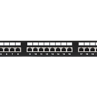 Коммутационная панель NETLAN 19", 1U, 24 порта, Кат.5e (Класс D), 100МГц, RJ45/8P8C, 110/KRONE, T568A/B, экранированная, черная