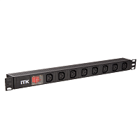 ITK PDU 8 розеток C13, с LED выкл, 1U, вх. C14, без шнура