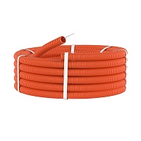 Труба ПНД гибкая гофр. д.16мм, лёгкая с протяжкой, 25м, цвет оранжевый