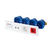 Рабочее место стандартное, вн. исп., 296х83, 2 модуля RJ-45, категория 6A STP, 2 зарядных устройства USB, 2 розетки Shuko белая и красная, цвет белый